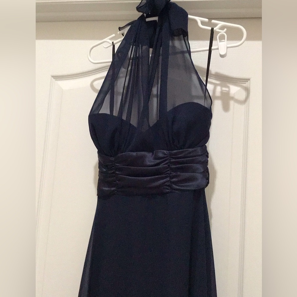 connected apparel Navy Halter Chiffon Maxi Dress